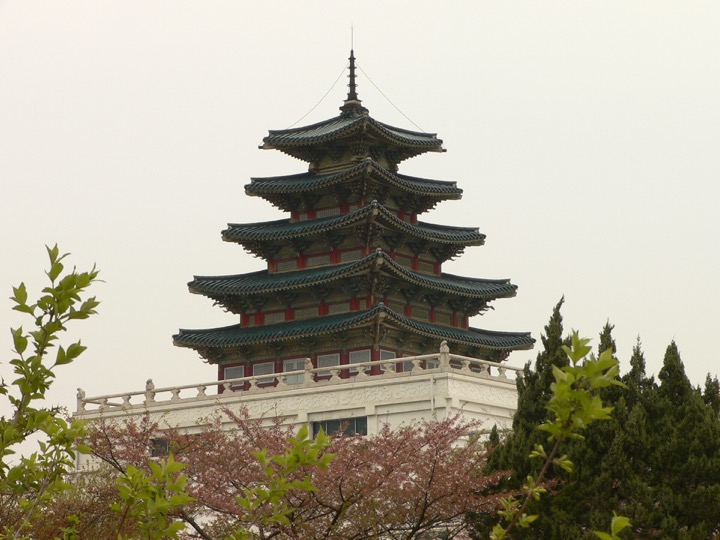 Pagoda and exterior grounds of the National Folk Museum of Korea seen from Gyeongbokgung
