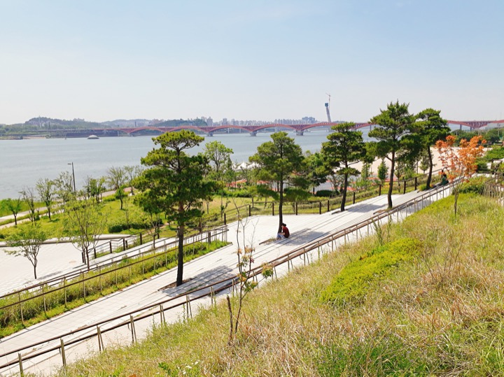View of Mangwon Hangang Park beside the Han River in Seoul