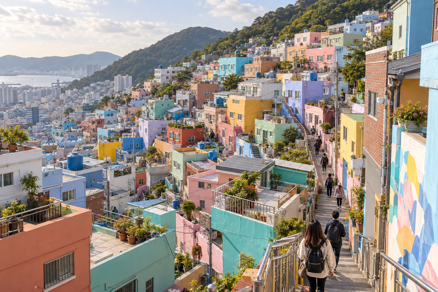 Colorful houses on the hillside of Gamcheon Culture Village in Busan